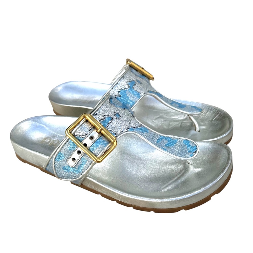 PRADA Silver Flat Sandals Slides - image 1